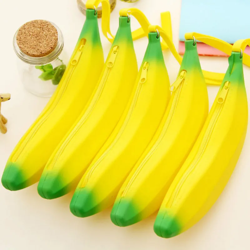 

kids gift pencil case cute banana bag silica gel zero purse silicone gel candy color jelly bag loose coin pencil bag stationery