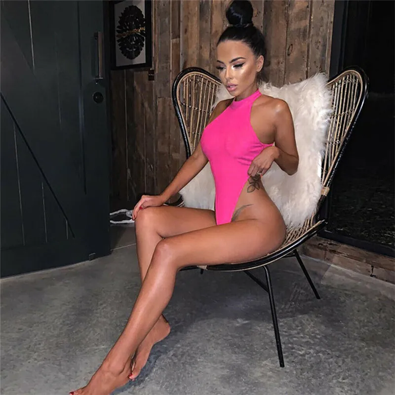 

Sexy Women Lady Strappy Plunge V Neck Swim Full Cotton Cross Bodycon Bodysuit Top S-L Swimsuit Beachwear Bathing