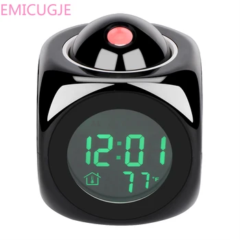 

Support Backlight Snooze Function Cube LED Desk Clock Display Time Thermometer LCD Display Digital Projection Voice Alarm Clock