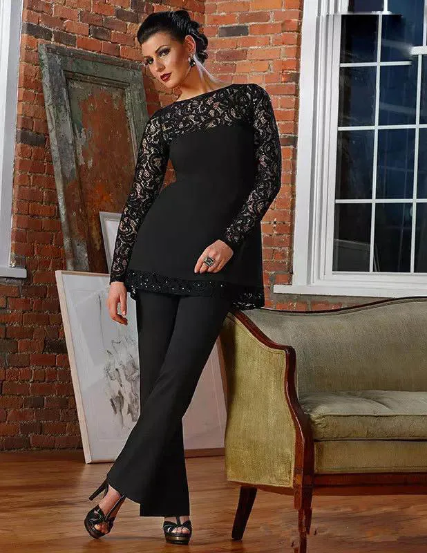 

women Sexy 2 pieces Sequins Lace Chiffon mother of the bride dress pants suit long sleeves for wedding 2019