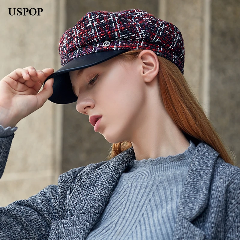 USPOP 2019 горячие для женщин Весенняя шляпа Мода Смешанные Цвет плед кепка газетчика