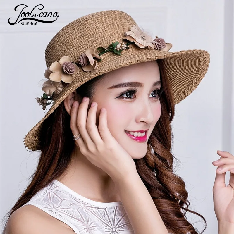 Joolscana соломенная шляпа на лето и весну женские кепки для путешествий для отдыха жемчужные пляжные шляпы от солнца M буквы Дышащие Модные
