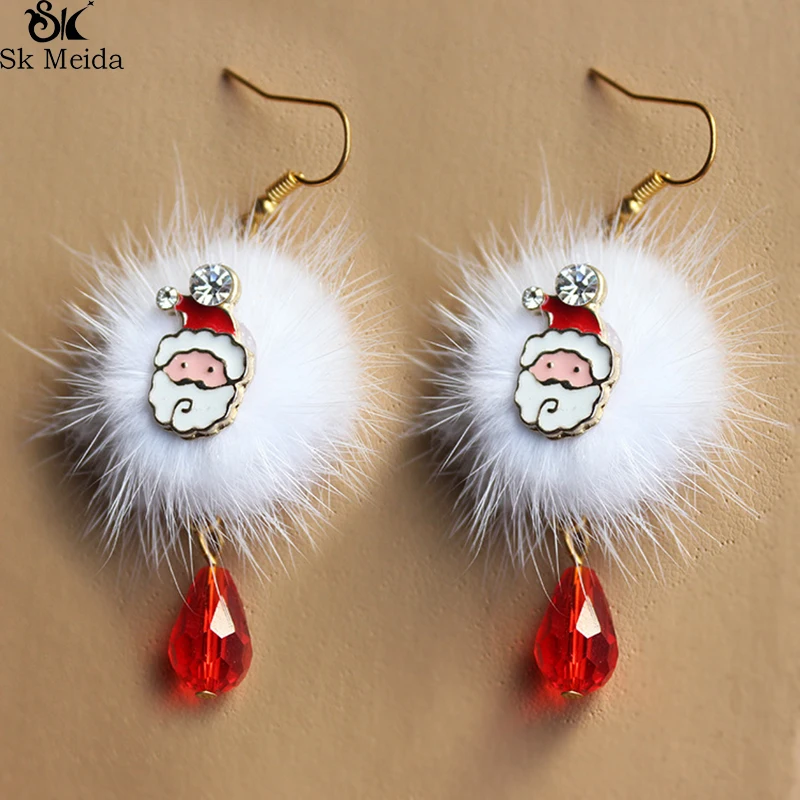 

Fashion Christmas Gift Earrings Santa Claus Plums Deer White Velvet Red Beads Christmas Ornaments Earrings Female CH-03