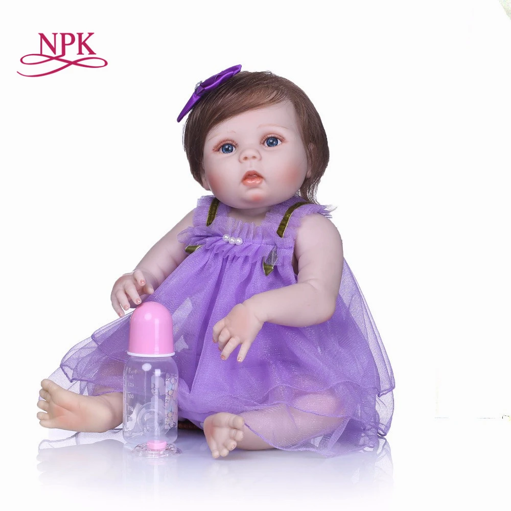 

NPK 22" Girl doll reborn full body silicone reborn babies enter water with pacifier bottle bebe alive reborn bonecas kids gift