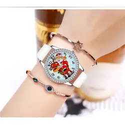 Для женщин часы Рождество Diamond кожаный ремешок аналоговые кварцевые Vogue наручные часы Gif Для женщин часы Роскошные брендовые Модные женские