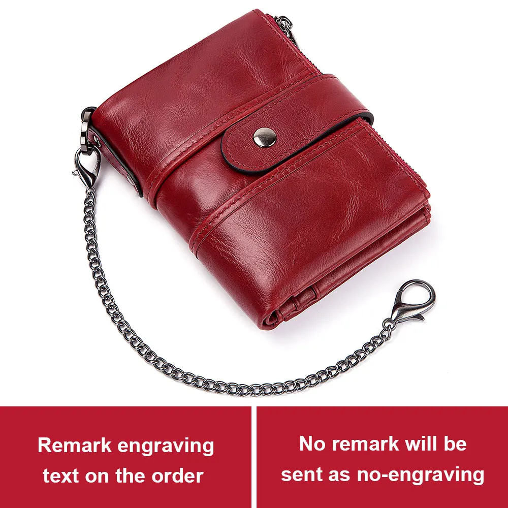 GZCZ натуральная кожа гравировка Rfid кошелек для мужчин Crazy Horse кошельки портмоне мужской моды мешок денег для подарка - Цвет: Red-Chain