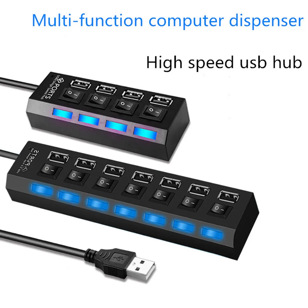 Usb-хаб 2,0 мульти USB 2,0 концентратор высокоскоростной светодиодный 4/7 портов usb-разветвитель для пк, компьютера, аксессуаров, ноутбука с вкл/вкл