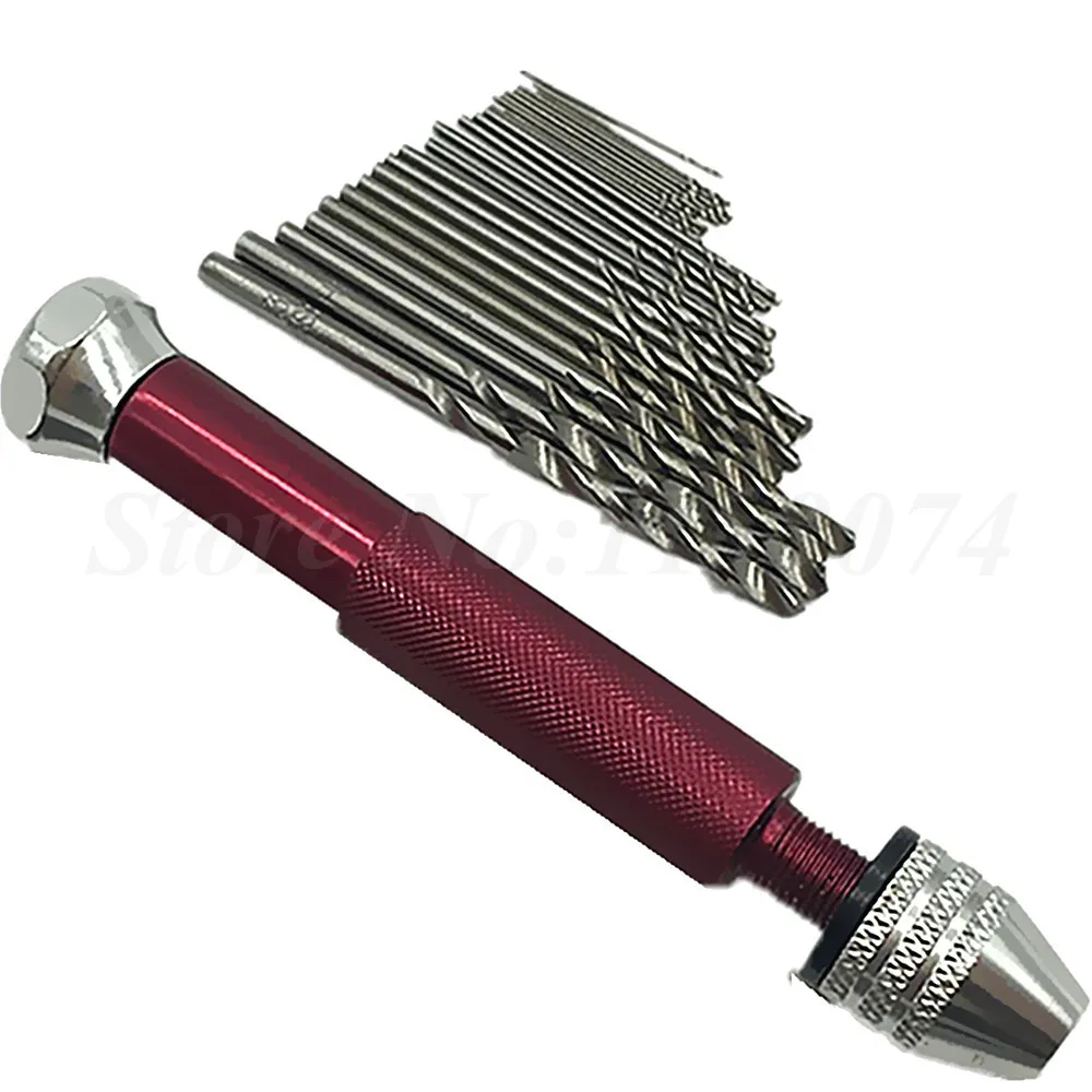 Mini Micro Manual Hand Drill Keyless Chuck + 25pc High Speed Steel Twist Drills Rotary Tools Wood Drilling Model Craft Drill Bit