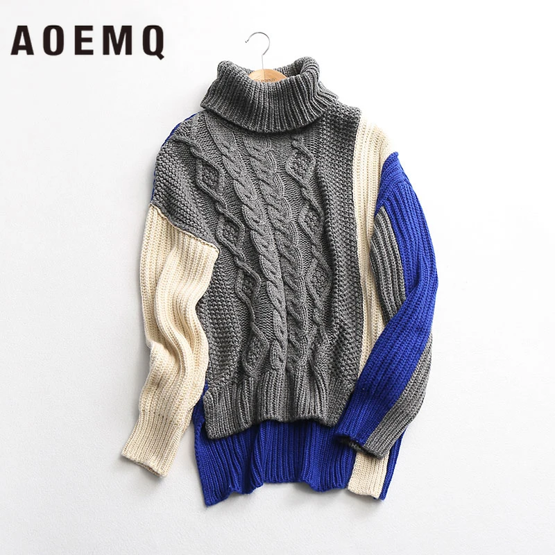 AOEMQ Sweater Keep Warm Winter Clothing Turtleneck Pullovers Magic Patchwork Plus Size for Women | Женская одежда