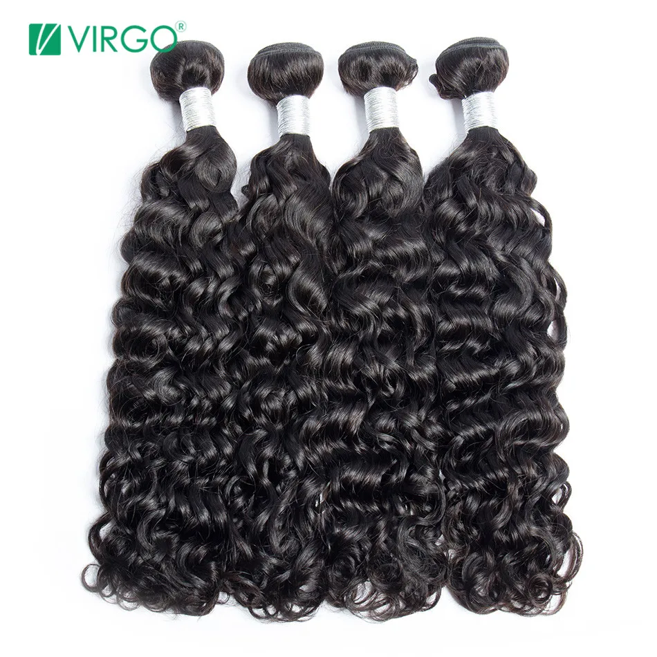 

Virgo Hair Peruvian Water Wave Human Hair Bundles 4 bundles/lot 100% Remy Human Hair Free Shipping Natural Black Can be dyed