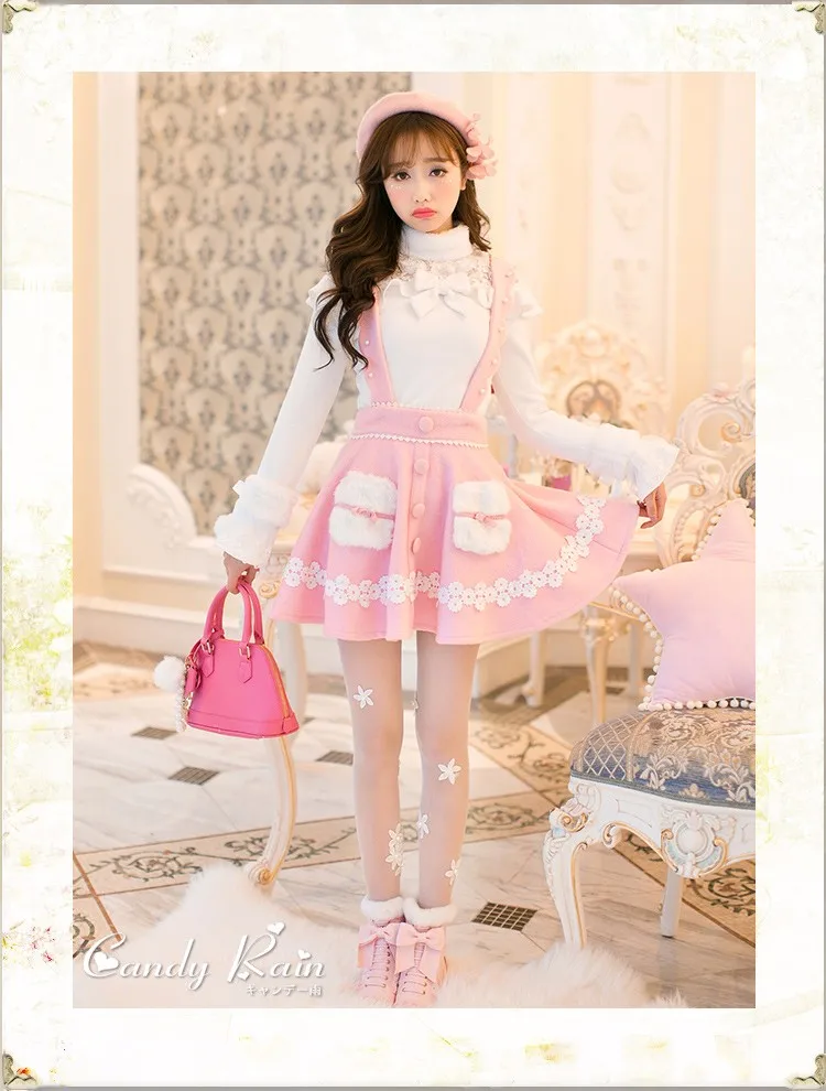 Принцесса сладкий Лолита белое платье конфеты дождь японский дизайн сладкий свитер с длинными рукавами кружевной набор блуз C22CD6234