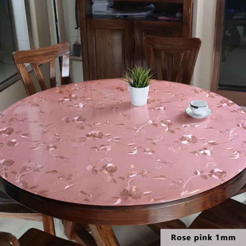 

HAZY KALAMENG PVC Tablecloth Round Transparent Waterproof Protector Desk Pad Soft Glass Dining Tablecloth for Kitchen