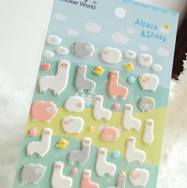 

Novelty Cartoon Alpaca 3D Stickers Diary Sticker Scrapbook Decoration PVC Stationery Stickers FOD