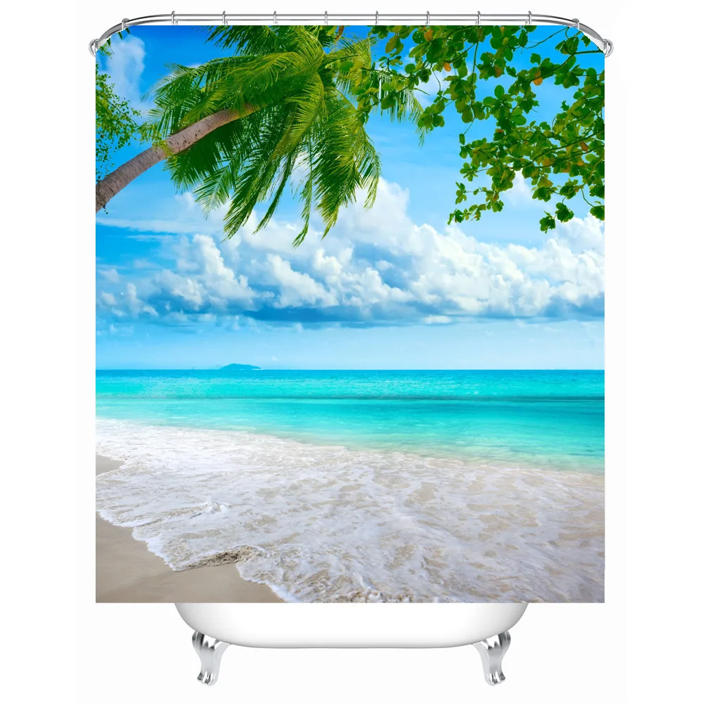 Shower Curtain Summer Beach Pattern Waterproof Polyester Bath Curtain