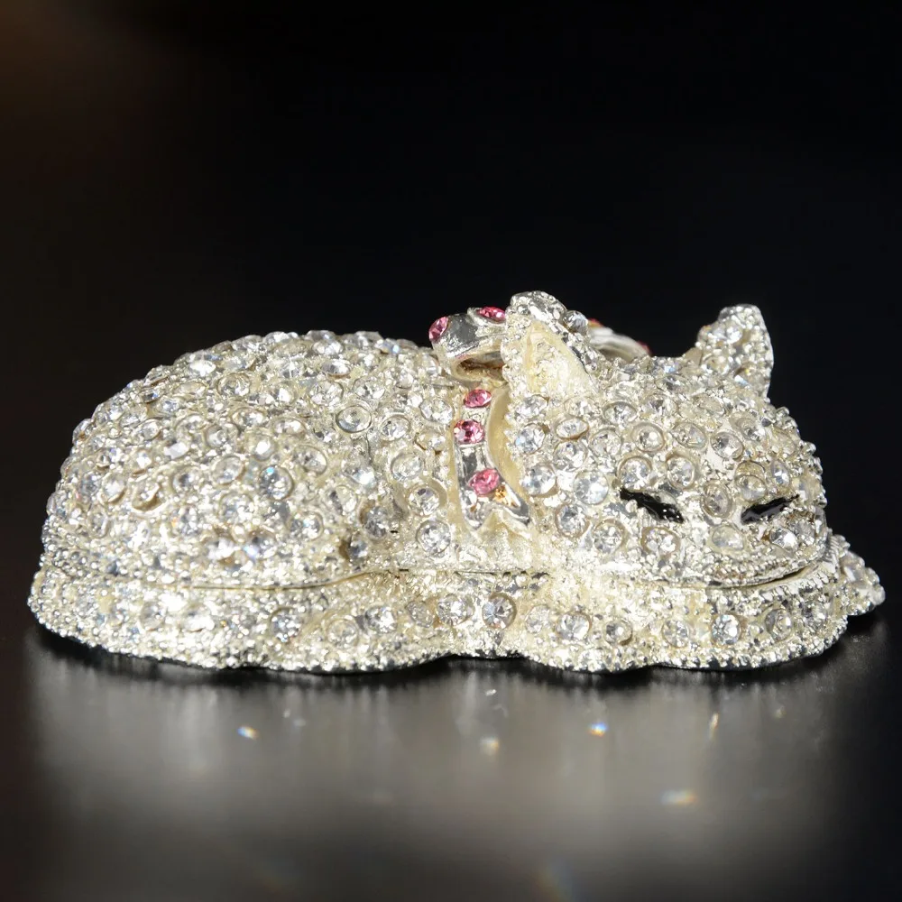 

Stones shinny jewelry trinket box jewelry organizer birthday gift for her metal giftwares animal Cat sculpture gifts free shippi