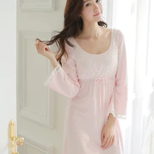 Трикотажная хлопковая ночная рубашка "Принцесса" розовая пижама Женская длинная кружевная ночная рубашка женская пижама