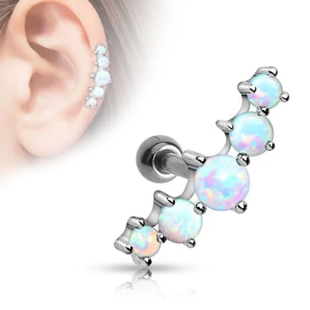 1 Pc Ear Cartilage Piercings Surgical Steel Barbell With Opal Stone 1 Pc Ear Cartilage Piercings Surgical Steel Barbell With Opal Stone Helix Tragus Piercing Earrings