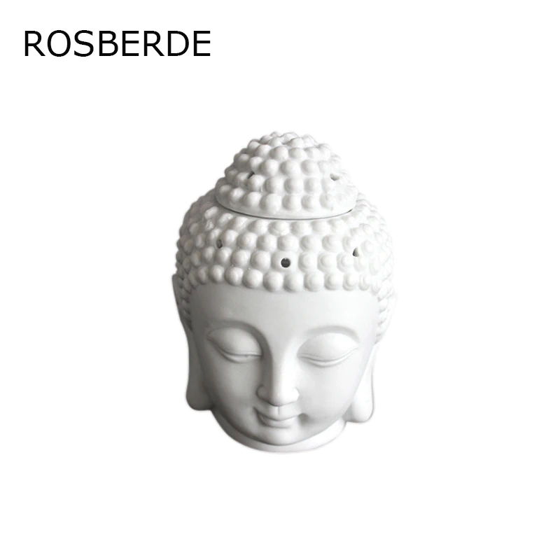 Goedkoop Keramische boeddhabeeld olie brander kaars lamp hoofd wierookvat home decor miniaturen aroma brander btransparent wit porselein wierookvat