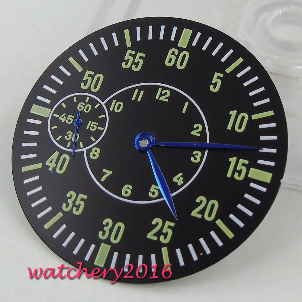 Мм 38,9 мм parnis черные часы циферблат + синие часы руки подходят 6497 ST 3600 движение наручные часы лица