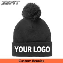 Индивидуальные зимние шапки с шар-помпон на заказ Вышивка тег Твердые Skullies взрослых для мужчин женщин команды вязан