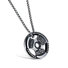 Train Hard or Go Home Weight Plate Barbell Dumbbell Pendant Necklaces Fashion Stainless Steel Men Jewelry Powerful Accessories