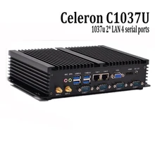 Fanless mini pc 1037u 4 serial ports X86 industrial computer Barebone dual lan mini pc for bank support windows XP 7 8.1/linux