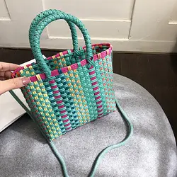 Женская соломенная сумка ручной работы, цветная сумка-корзинка, повседневные сумки на плечо, женская летняя сумка для пляжа, сумка для