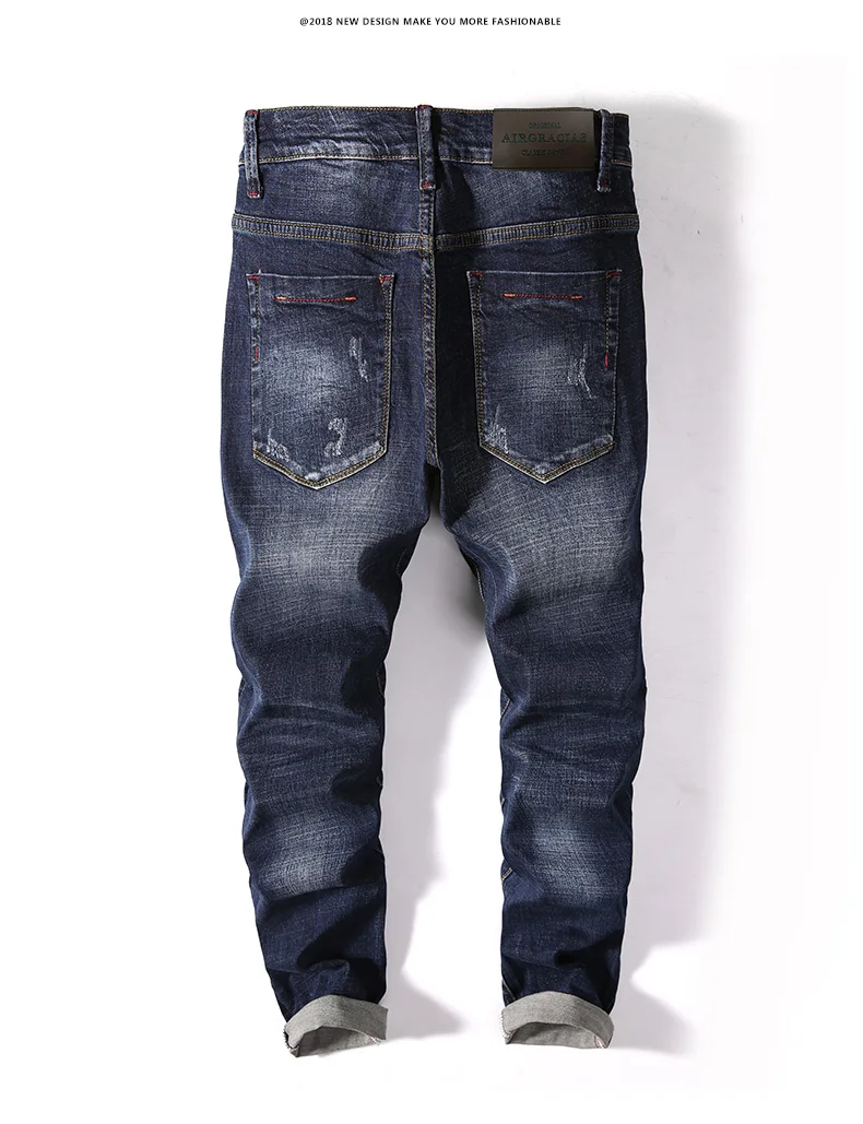 AIRGRACIAS, брендовые качественные мужские джинсы, темные цвета, деним, хлопок, рваные джинсы для мужчин, модные дизайнерские байкерские джинсы, размер 28-40