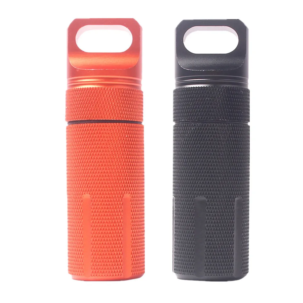 

New Waterproof Aluminum Pill Box Case Bottle Holder Outdoor Container Keyring Sports Camping Hiking Black #3S28