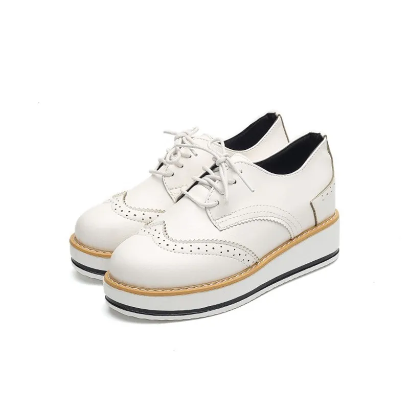 COOTELILI Women Flats Brogue Shoes Fashion Creepers Shoes Woman PU Leather Creepers 4cm heel Platform Women Shoes 35-39 (7)