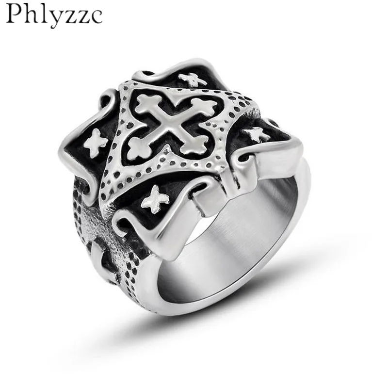 2018 New Vintage Ornamental Cross Ring Mens Cool Gothic Christian Rings