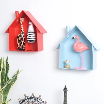 

Creative Iron Storage Shelf Ornaments Flower Pots Holder Metal House Model Storage Rack Wall Hanging Crafts Household Decor Gift