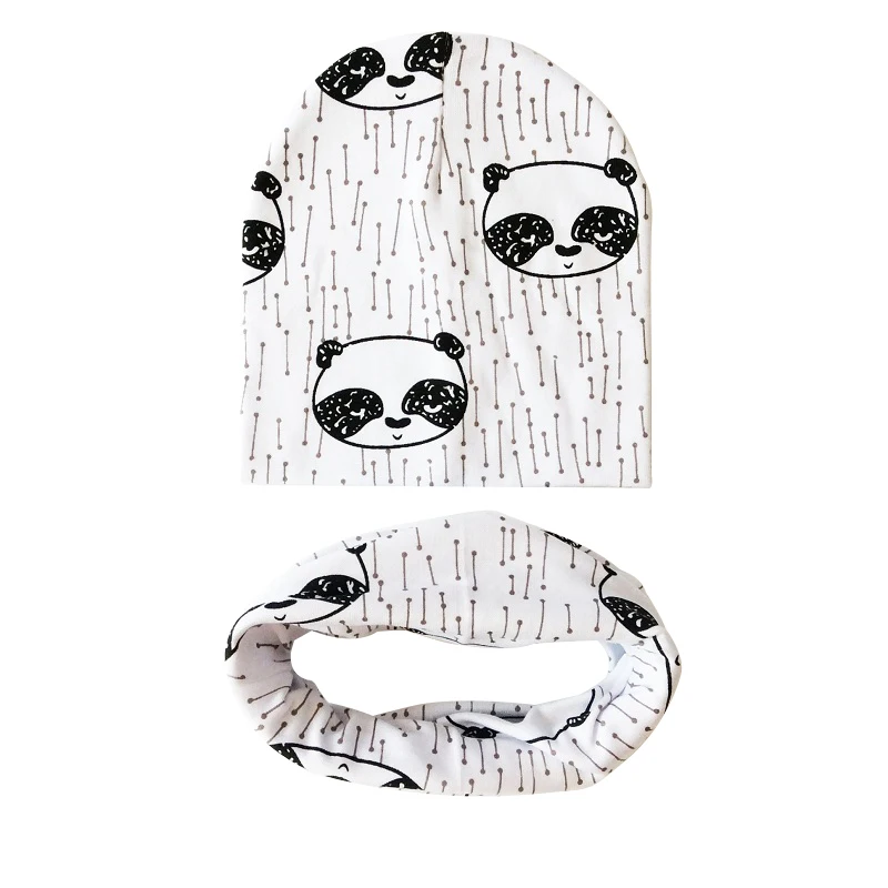 white panda Детские шапки с принтом животных, хлопковые детские колпачки, детская шапка, шарф, комплект из 2 предметов, шапки для маленьких мальчиков, брендовая детская зимняя шапка - Цвет: white panda