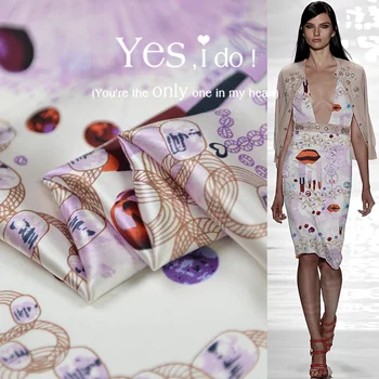 

19 Summer New 114cm Wide 16momme 100%silk for Diy Sewing Dress Lipstick Pattern Printed Satin Fashion Cloth Sale Free Shipping