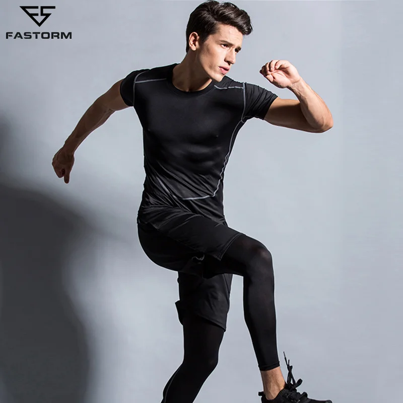 FASTORM Tracksuit For Men Running Sets Fitness Jogging Suits Compression Sportswear Basket Tight Gym Workout Clothes Sport Set
