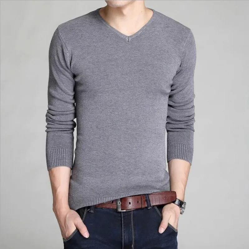 LEFT rom,, модный мужской качественный Тонкий Высококачественный вязаный свитер из чистого хлопка/мужской модный вязаный свитер с v-образным вырезом для отдыха