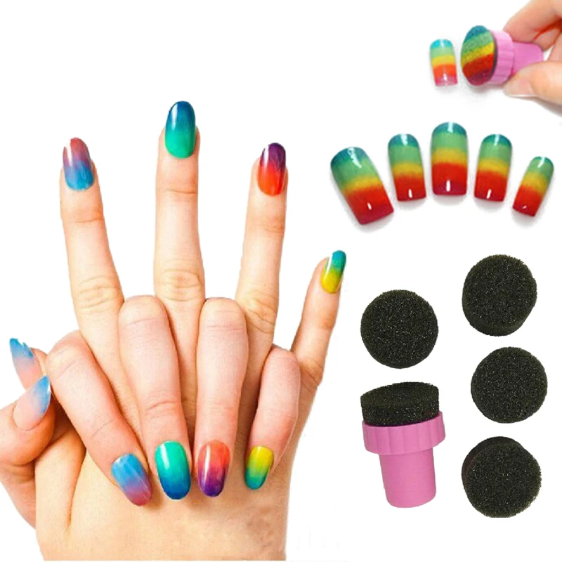 

MANZILIN jg0045 Nail Art Tools Gradient Nails 5 pcs Soft Sponges 1 pc stamp for Color Fade Manicure Creative Nail Accessories