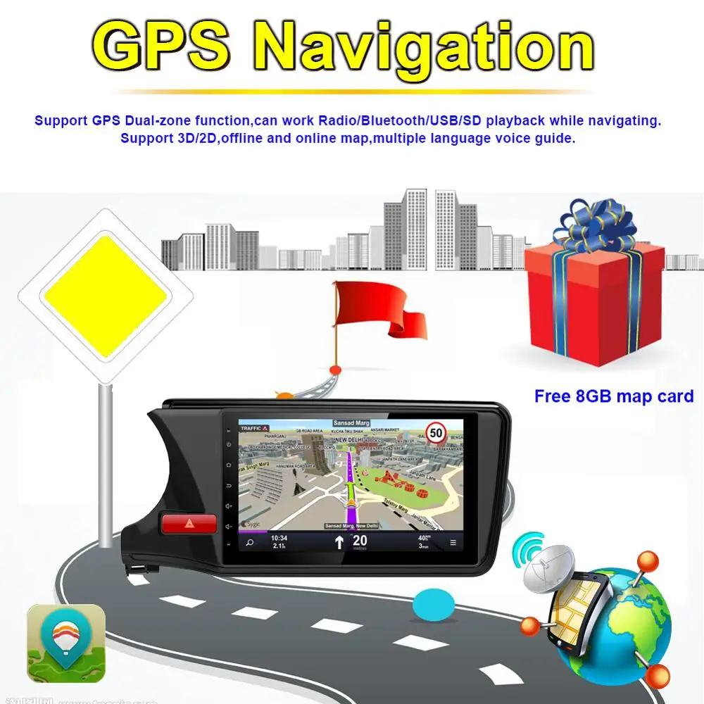 Excellent 10.1 Inch 4GB RAM Android IPS Screen Car Video Multimedia Player For Honda City 2014- Left Hand Drive Car GPS Radio Stereo Wifi 6