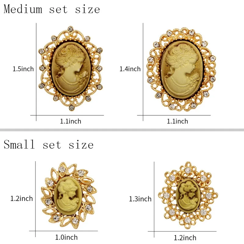 WEIMANJINGDIAN набор из 12 штук Винтажный стиль смола и стразы камея брошь булавки в золотом или серебряном цвете покрытием
