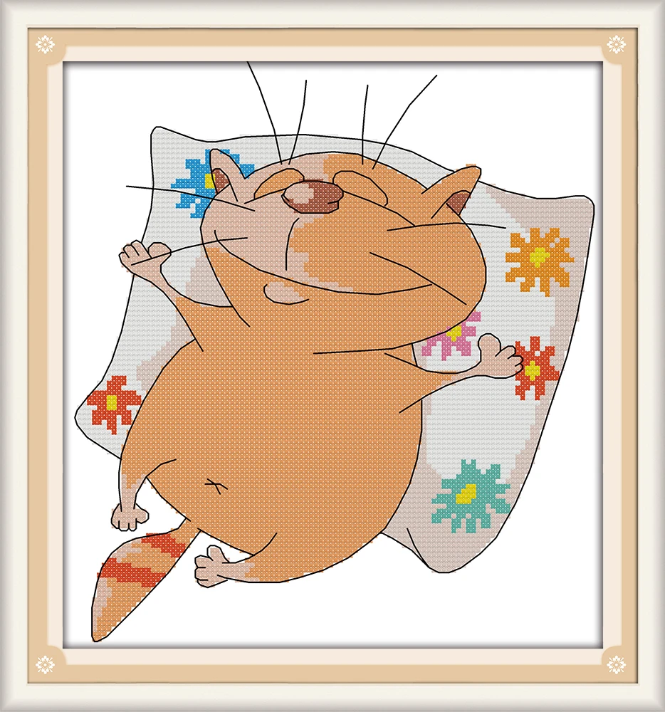 Embroidery Needlework Sets Floss Lazy Cat Cartoon Cross Stitch Animal Home Decor | Дом и сад