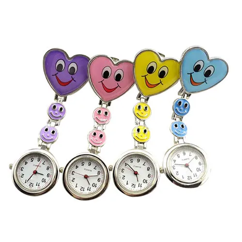 Популярные женские милые улыбающиеся лица Сердце Клип на кулон Медсестра Брелок Брошь карманные часы
