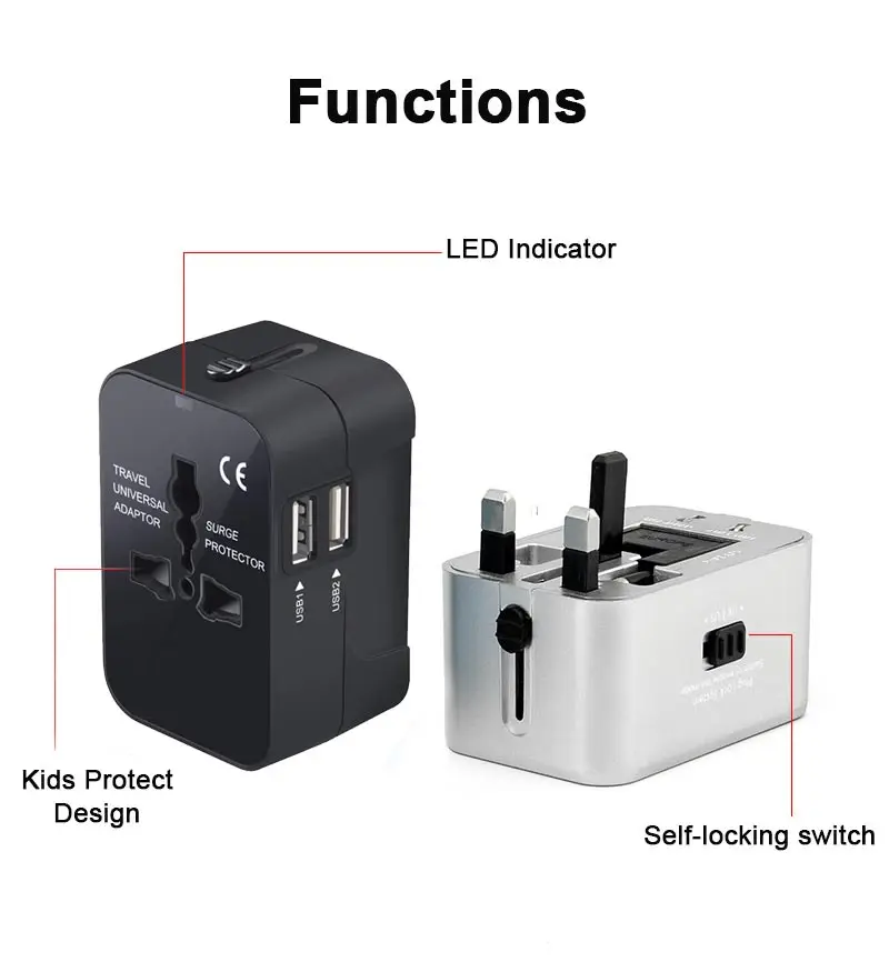 Universal Worldwide Travel Plug Adapter uk eu Adaptor Wall Socket USB Dual Charger Ports For for USA EU UK AUS Cell Phone Laptop