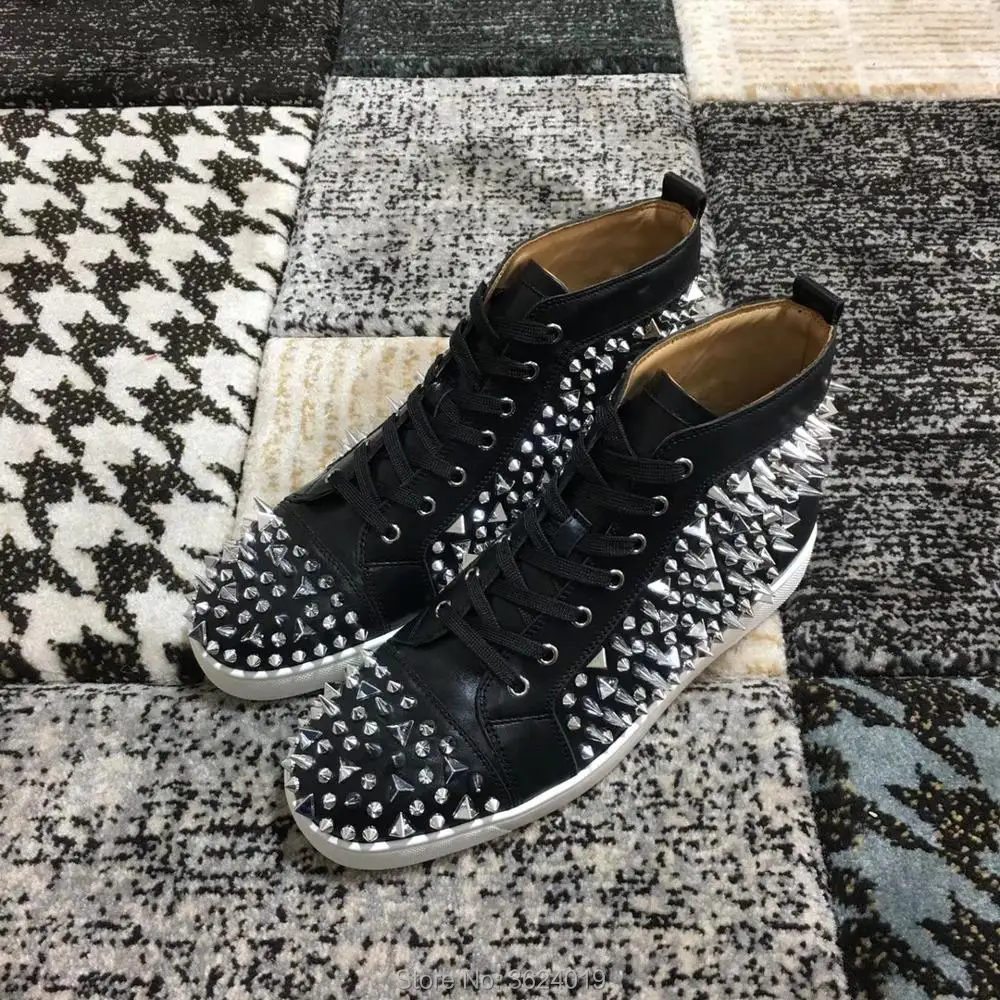 Cuir Plat Cl Fond Rouge Andgz Air Désordre Rivets up top Sports Noir Chaussures Dentelle Mocassins Plein 2018 Argent Haute Casual De En TuF35lK1Jc