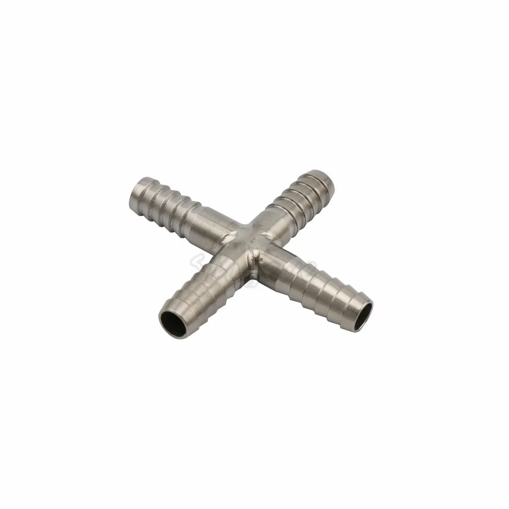 2pcsLot Hose Splicer Type Stainless steel Cross Fitting Four-way Hose Barbed beer hose Connector Fitting Home Brewing (3)