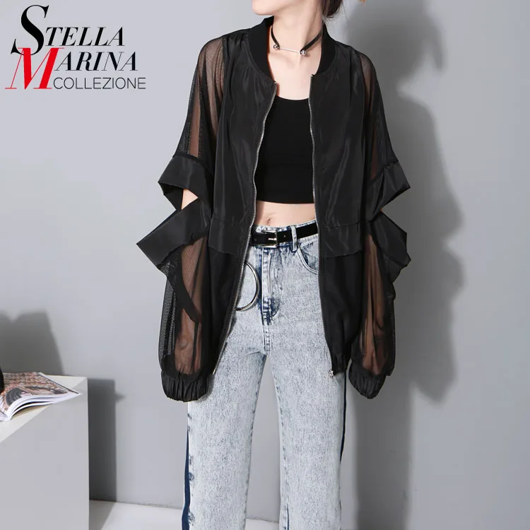 2017 Korean Fashion Women Loose Black White font b Blouse b font Mesh Sheer Sleeves Elbow