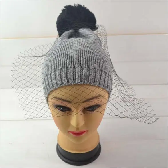 

2016 European Style Fashion Cap Show Mesh & Lace Knitted Cap Supermodel Street Snap Hat for Women Solid Veil Beanies