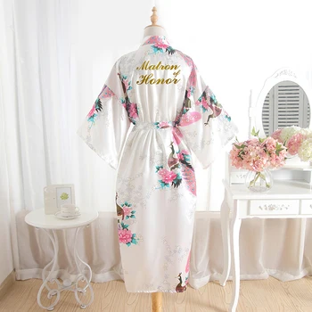

BZEL Matron Of Honor Women Bathrobe Bridal Party Gift Floral Satin Silk Robes Kimono Robe Dressing Gown Nightshirt Dressing Gown