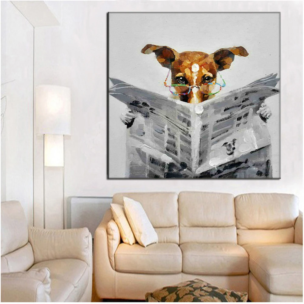 Handmade-Wall-Painting-Read-the-Newspaper-Dog-Paintings-Picture-Canvas-Abstract-Home-Decor-Animals-Oil-Painting (1)