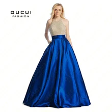 Длинное сексуальное платье для выпускного вечера с блестками и кристаллами, вечерние платья Королевского синего цвета, вечерние платья OL102881