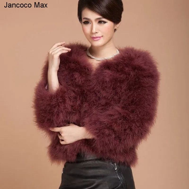 Женское пальто с перьями страуса Jancoco Max высококачественное из натурального